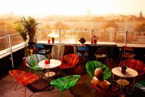 Weekend Break Amsterdam The terras of Club Canvas with awonderful view during your Romantic trip to Amsterdam